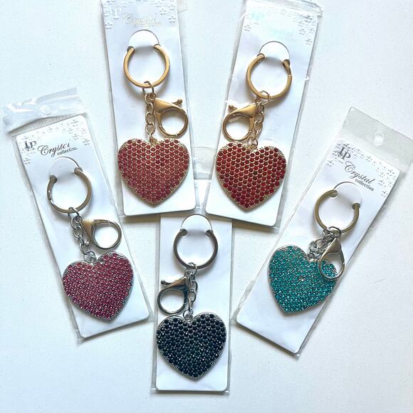 KEYCHAIN: Buyer Chooses ONE: Heart Colorful Rhinestone Charm - Picture 1 of 7